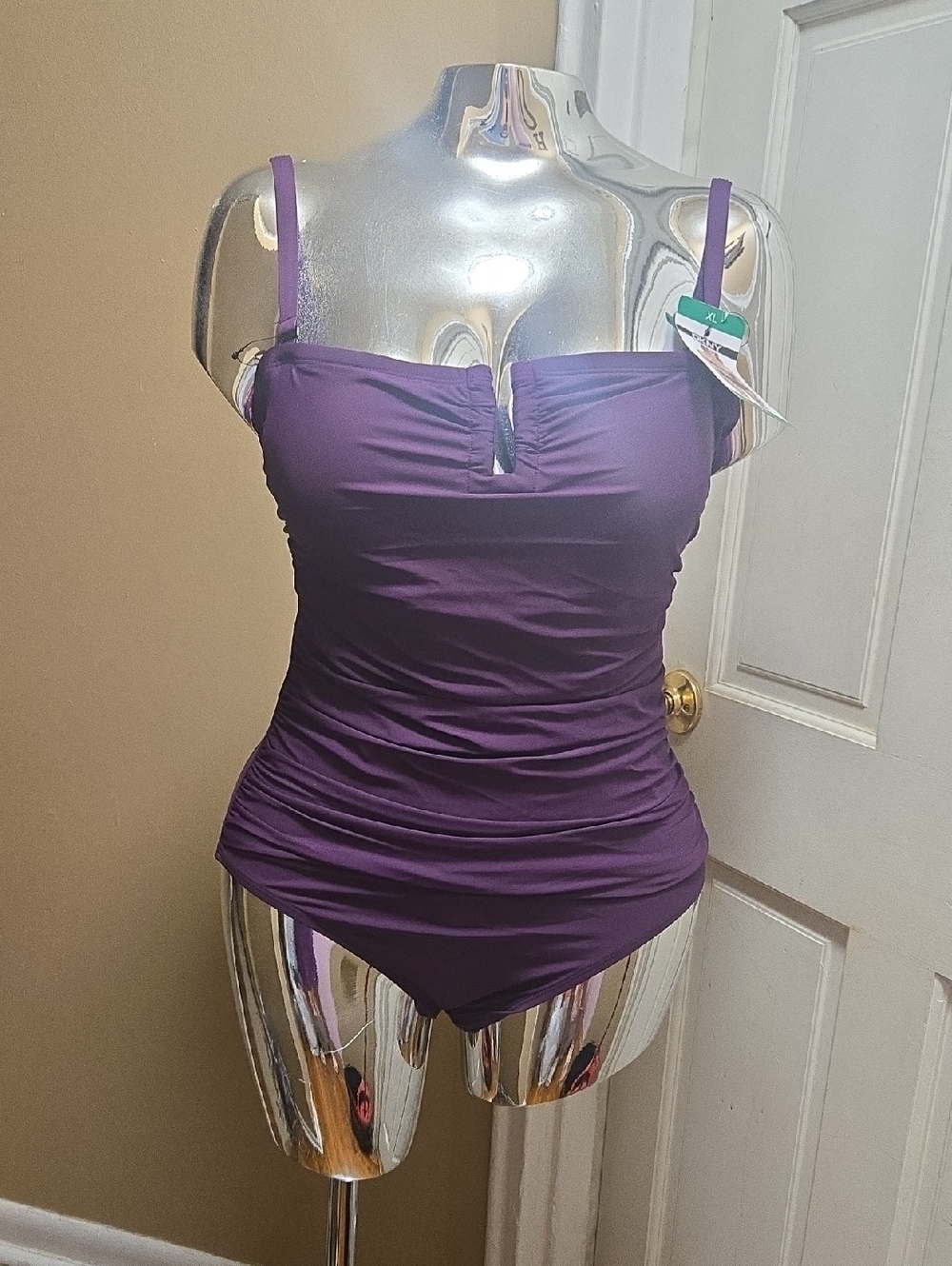 DKNY Purple One-Piece Swimsuit with Ruched Front